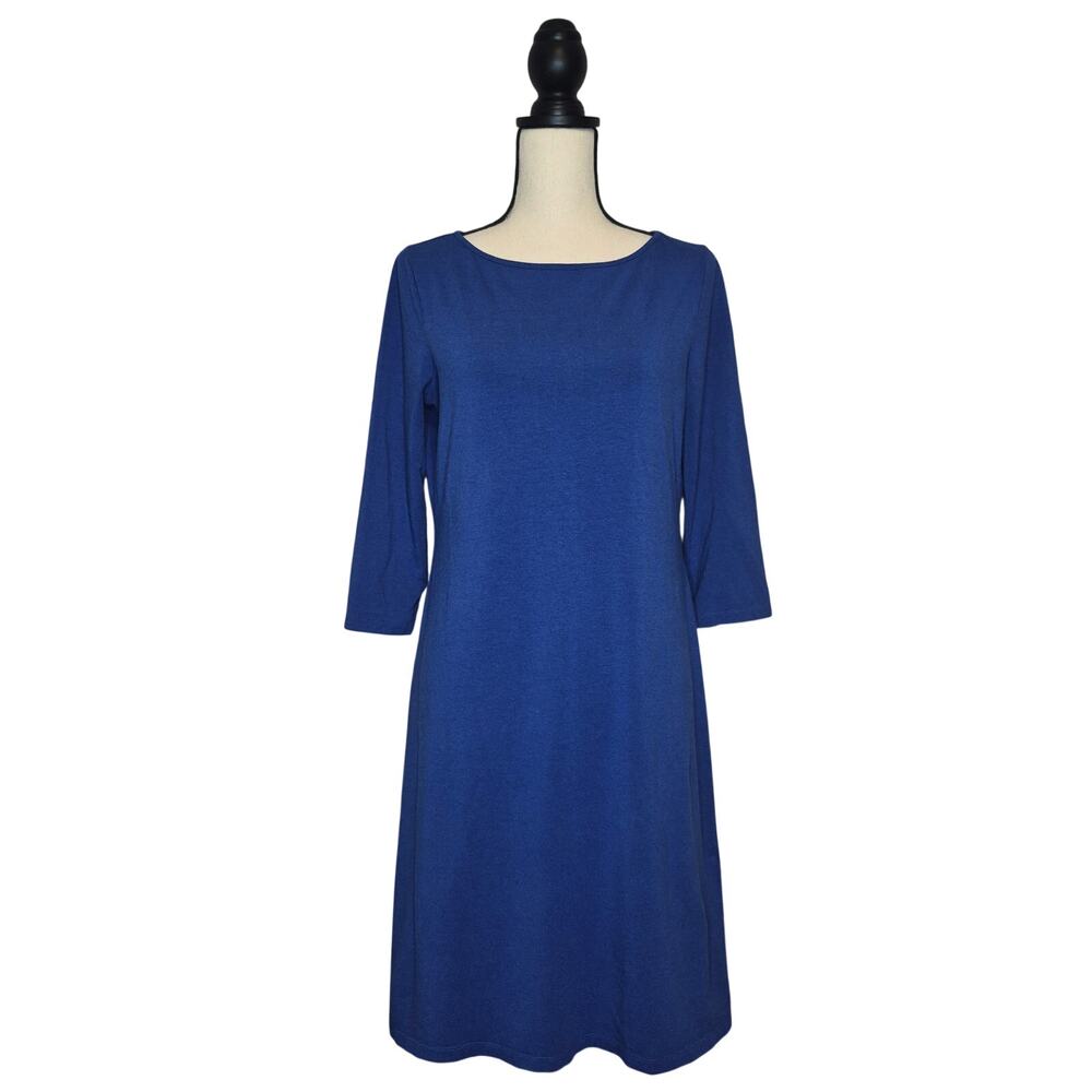 Garnet Hill Royal Blue 3/4 Sleeve Knit Shift Dress Women's Size S